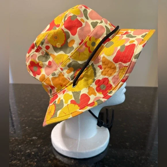 MAD Engine Retro Hippie Boho Flower Bucket Hat with Drawstring Cotton OS - Picture 3 of 10